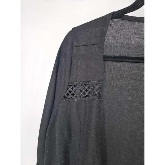 Lynn Ryan Womens Sz 1X 3/4 Sleeve Cardigan Sweater Black w/ Fringe - Picture 2 of 5